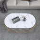 Glam Slate Coffee Table with Iron Frame and Oval Stone Top Cocktail Table