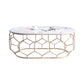 Glam Slate Coffee Table with Iron Frame and Oval Stone Top Cocktail Table