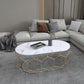 Glam Slate Coffee Table with Iron Frame and Oval Stone Top Cocktail Table