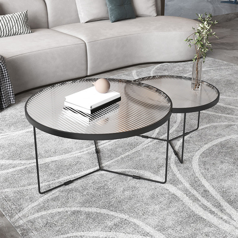 Contemporary Cross Legs Glass Round Metal Nesting Coffee Table Set Clearhalo 'Coffee & Accent Tables' 'Coffee Tables' 'coffee_tables' 'furn' 'furn_coffee_tables' 'Furniture' 'Living Room Furniture' 6119042