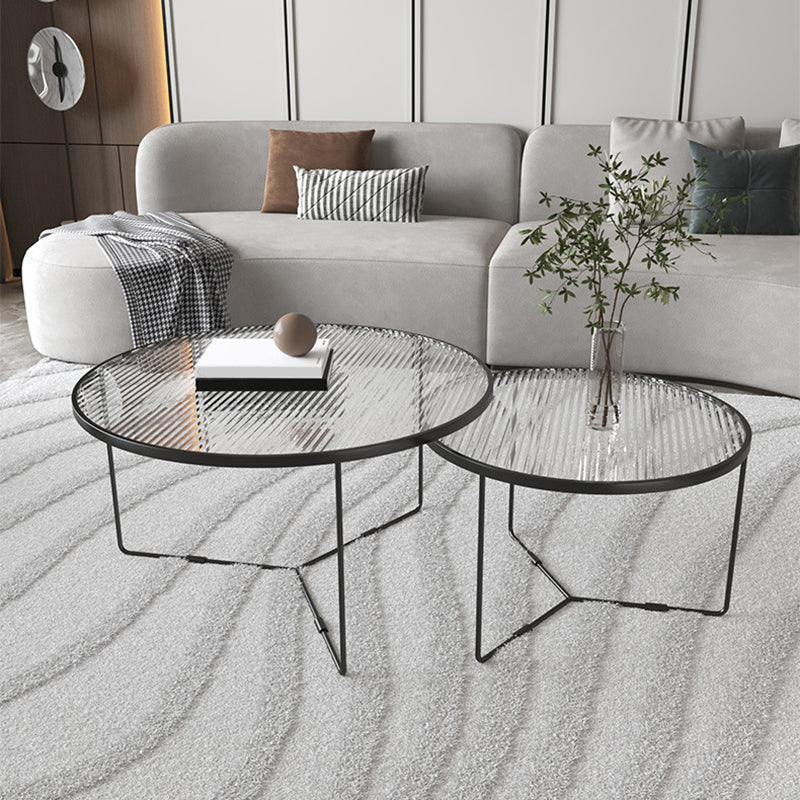 Contemporary Cross Legs Glass Round Metal Nesting Coffee Table Set Black Clearhalo 'Coffee & Accent Tables' 'Coffee Tables' 'coffee_tables' 'furn' 'furn_coffee_tables' 'Furniture' 'Living Room Furniture' 6119044