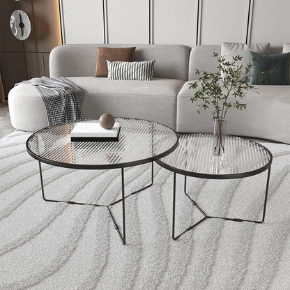 Contemporary Cross Legs Glass Round Metal Nesting Coffee Table Set Black Clearhalo 'Coffee & Accent Tables' 'Coffee Tables' 'coffee_tables' 'furn' 'furn_coffee_tables' 'Furniture' 'Living Room Furniture' 6119044