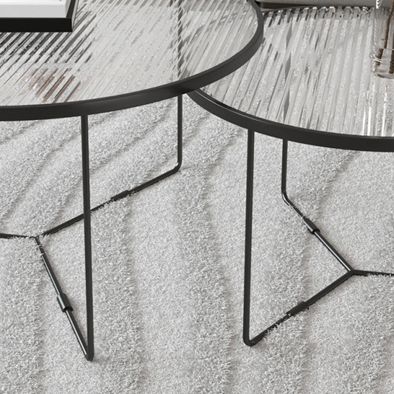 Contemporary Cross Legs Glass Round Metal Nesting Coffee Table Set Clearhalo 'Coffee & Accent Tables' 'Coffee Tables' 'coffee_tables' 'furn' 'furn_coffee_tables' 'Furniture' 'Living Room Furniture' 6119046