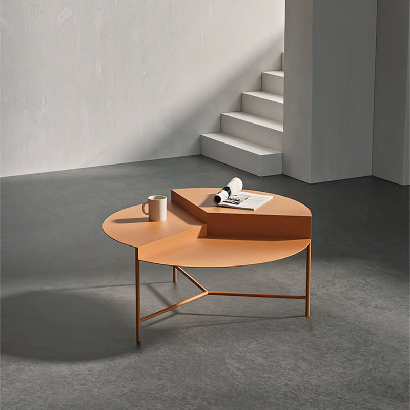 Iron Cocktail Table with 3 Metal Legs and Round Top,Mid-Century Modern Orange Clearhalo 'Coffee & Accent Tables' 'Coffee Tables' 'coffee_tables' 'furn' 'furn_coffee_tables' 'Furniture' 'Living Room Furniture' 6119081