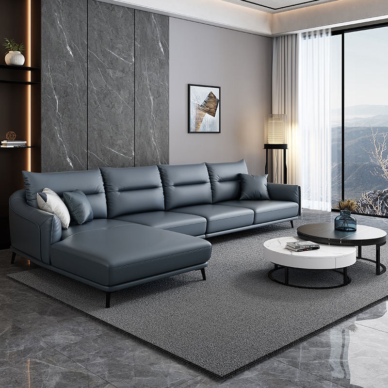 34.64 "H Blue Faux Leather Square Arm Sofa & Chaise for Living Room