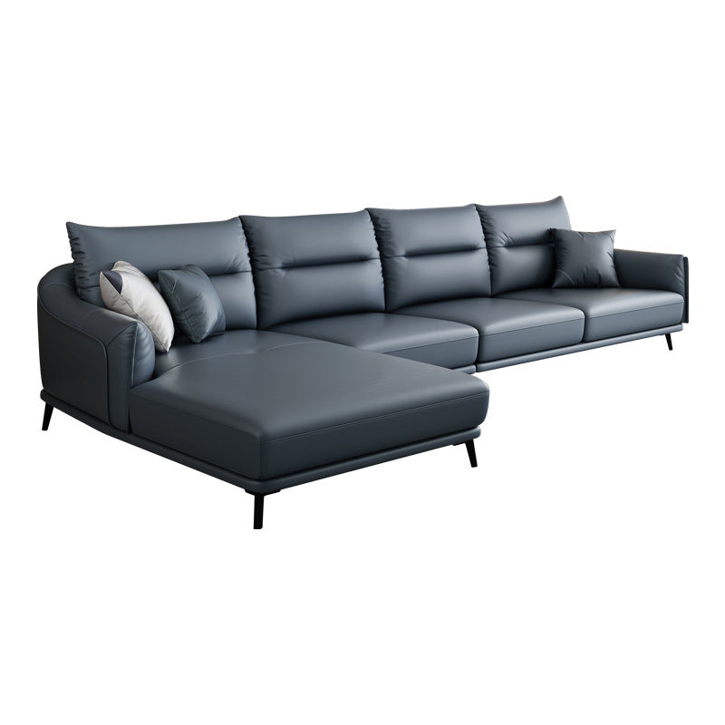 34.64 "H Blue Faux Leather Square Arm Sofa & Chaise for Living Room