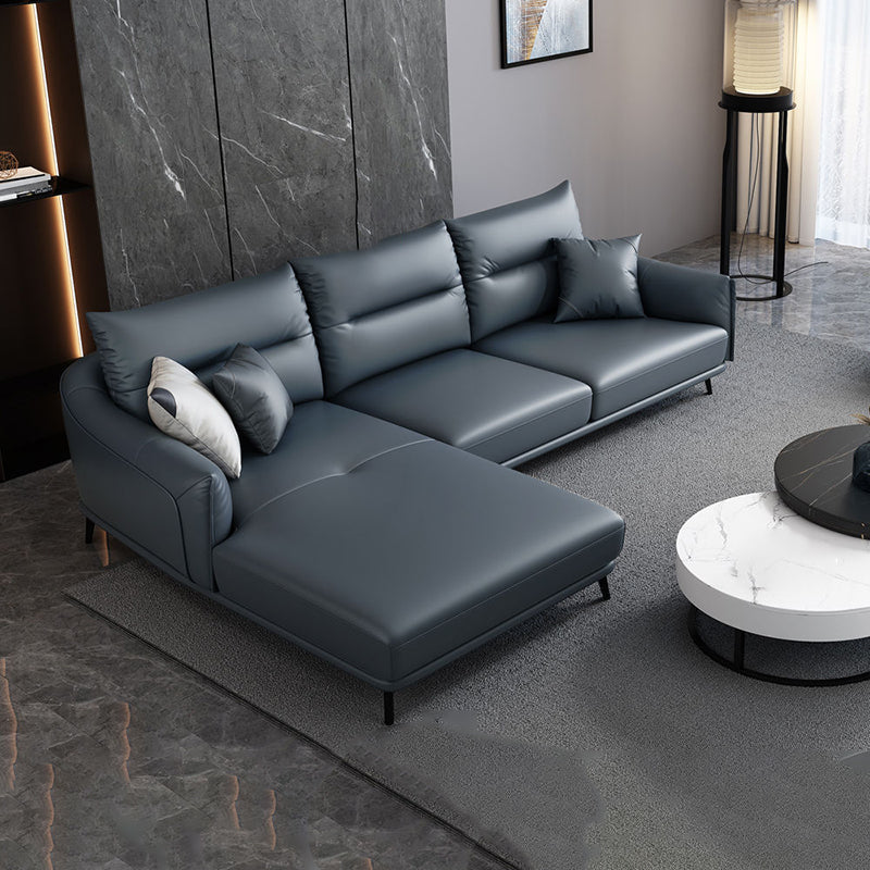 34.64 "H Blue Faux Leather Square Arm Sofa & Chaise for Living Room