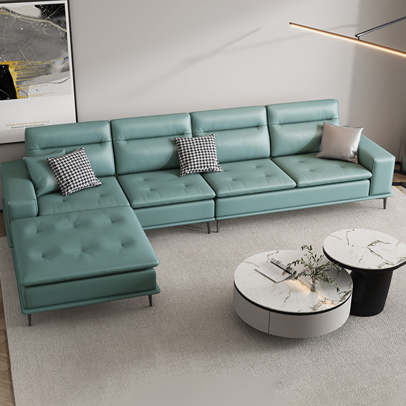 Scandinavian 32.28 " H Faux Leather Square Arm Sofa for Living Room Army Green Clearhalo 'furn' 'furn_sectionals' 'Furniture' 'Living Room Furniture' 'Sectionals' 6119124