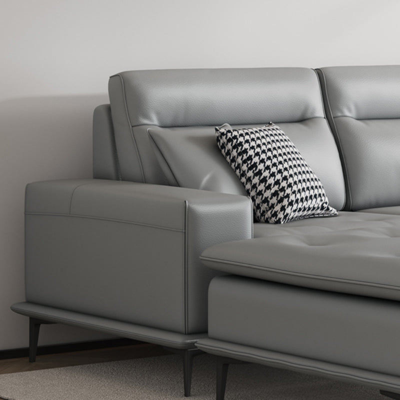 Scandinavian 32.28 " H Faux Leather Square Arm Sofa for Living Room Clearhalo 'furn' 'furn_sectionals' 'Furniture' 'Living Room Furniture' 'Sectionals' 6119126