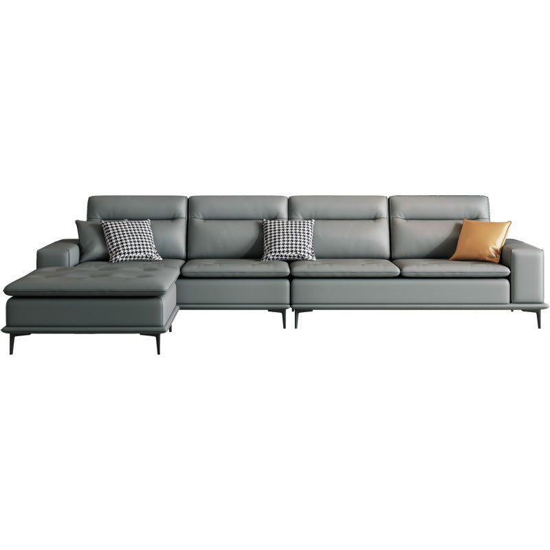 Scandinavian 32.28 " H Faux Leather Square Arm Sofa for Living Room Clearhalo 'furn' 'furn_sectionals' 'Furniture' 'Living Room Furniture' 'Sectionals' 6119129