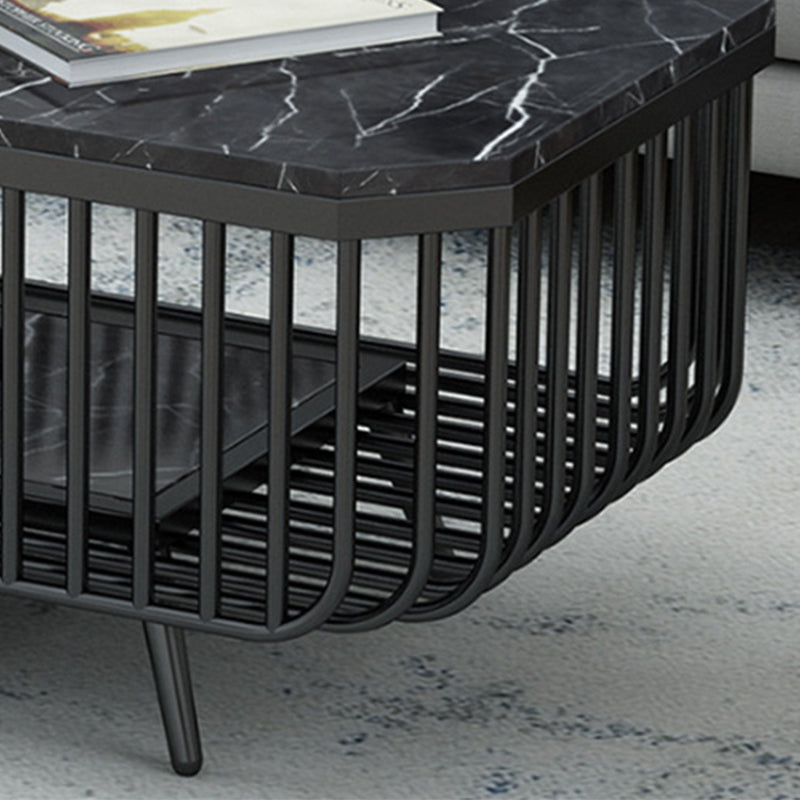 39.37" L Rectangle Slate Coffee Table Iron 4 Legs Cocktail Table with Shelf Clearhalo 'Coffee & Accent Tables' 'Coffee Tables' 'coffee_tables' 'furn' 'furn_coffee_tables' 'Furniture' 'Living Room Furniture' 6119140