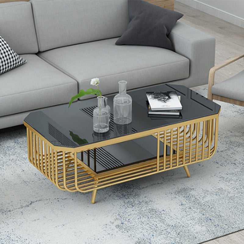 39.37" L Rectangle Slate Coffee Table Iron 4 Legs Cocktail Table with Shelf Gold Black Clearhalo 'Coffee & Accent Tables' 'Coffee Tables' 'coffee_tables' 'furn' 'furn_coffee_tables' 'Furniture' 'Living Room Furniture' 6119142