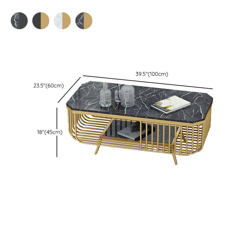 39.37" L Rectangle Slate Coffee Table Iron 4 Legs Cocktail Table with Shelf Clearhalo 'Coffee & Accent Tables' 'Coffee Tables' 'coffee_tables' 'furn' 'furn_coffee_tables' 'Furniture' 'Living Room Furniture' 6119143