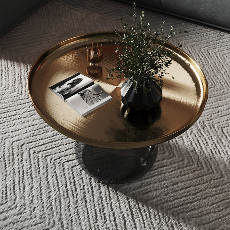 Moderne metalen ronde glazen salontafel uit het midden van de eeuw