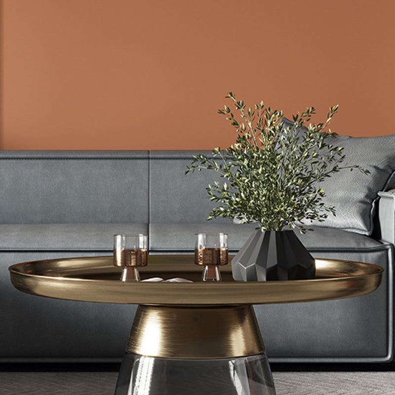 Moderne metalen ronde glazen salontafel uit het midden van de eeuw