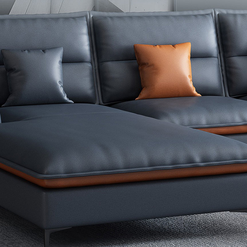 36.61 " H Faux Leather Pillow Top Arm Sofa & Chaise for Living Room Clearhalo 'furn' 'furn_sectionals' 'Furniture' 'Living Room Furniture' 'Sectionals' 6119282