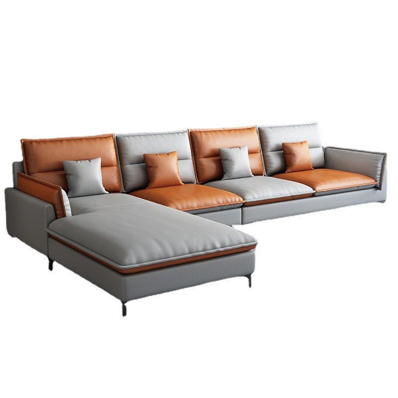 36.61 " H Faux Leather Pillow Top Arm Sofa & Chaise for Living Room Clearhalo 'furn' 'furn_sectionals' 'Furniture' 'Living Room Furniture' 'Sectionals' 6119283