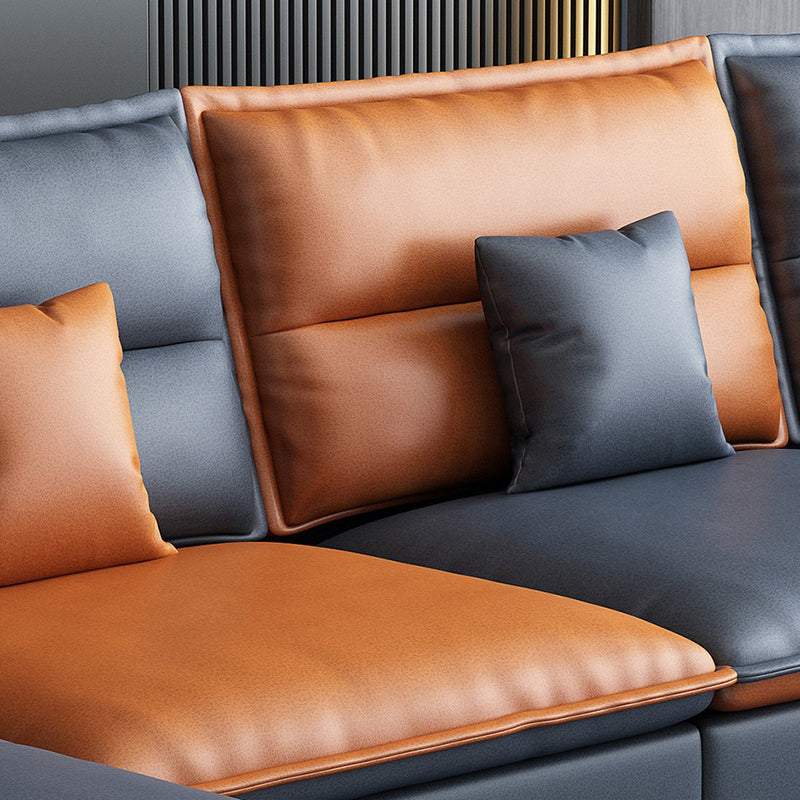 36.61 " H Faux Leather Pillow Top Arm Sofa & Chaise for Living Room Clearhalo 'furn' 'furn_sectionals' 'Furniture' 'Living Room Furniture' 'Sectionals' 6119284