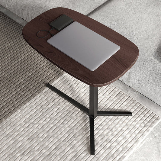 Modern Wood Pedestal Side End Table Minimalist Oval Corner Table