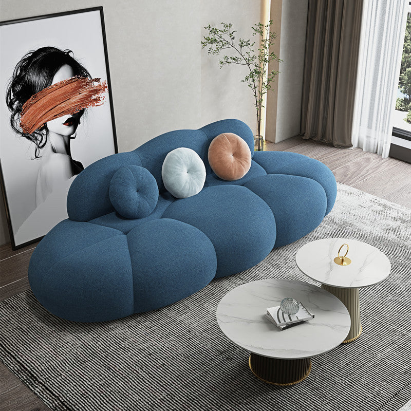 Stain-resistant 3/4-seat Sofa Statement Pillow Back Armless Sofa Dark Blue Clearhalo 'furn' 'furn_sofas' 'Furniture' 'Living Room Furniture' 'Sofa' 'sofas' 6119400