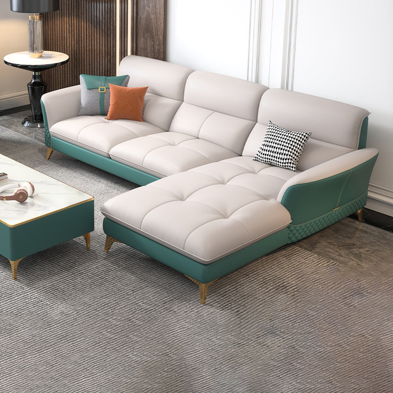 34.64 " H Genuine Leather Flared Arm Sofa & Chaise for Living Room Clearhalo 'furn' 'furn_sectionals' 'Furniture' 'Living Room Furniture' 'Sectionals' 6119581