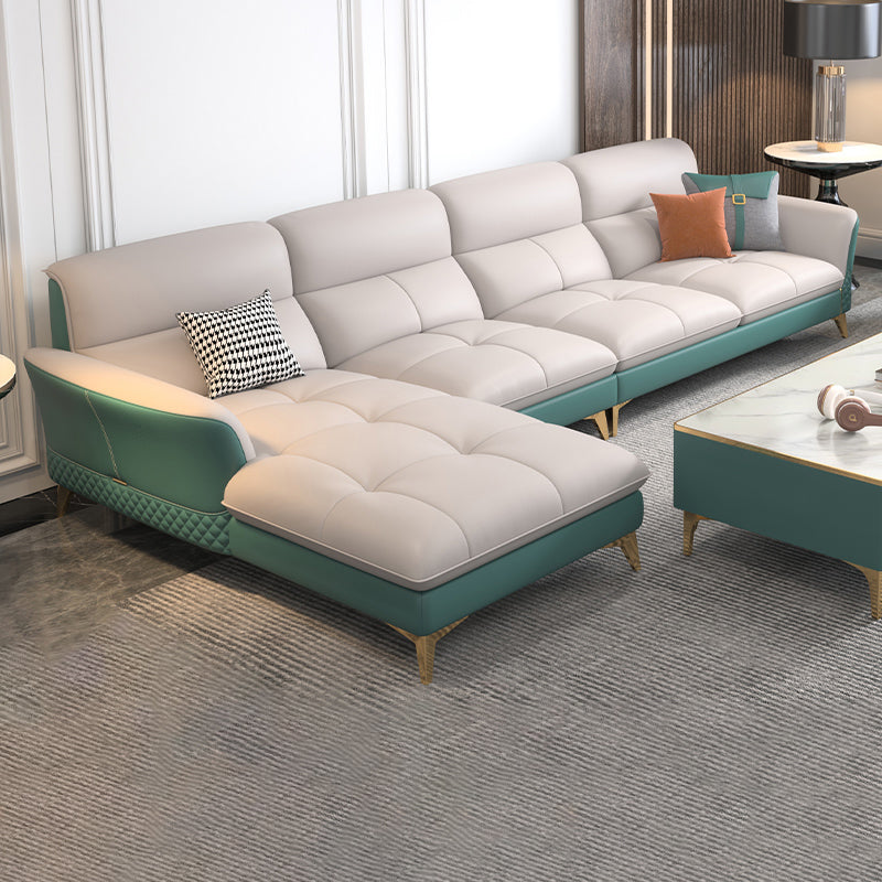 34.64 " H Genuine Leather Flared Arm Sofa & Chaise for Living Room 125.2"L x 66.9"W x 34.6"H Left Clearhalo 'furn' 'furn_sectionals' 'Furniture' 'Living Room Furniture' 'Sectionals' 6119582