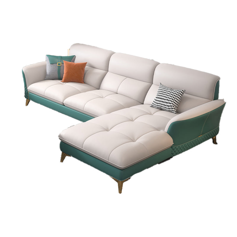 34.64 " H Genuine Leather Flared Arm Sofa & Chaise for Living Room Clearhalo 'furn' 'furn_sectionals' 'Furniture' 'Living Room Furniture' 'Sectionals' 6119587