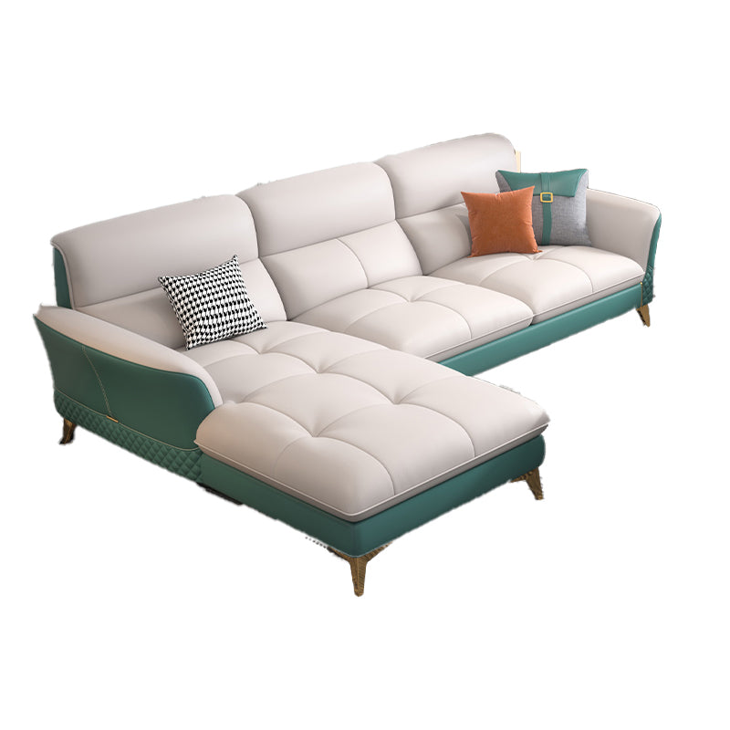 34.64 " H Genuine Leather Flared Arm Sofa & Chaise for Living Room Clearhalo 'furn' 'furn_sectionals' 'Furniture' 'Living Room Furniture' 'Sectionals' 6119588