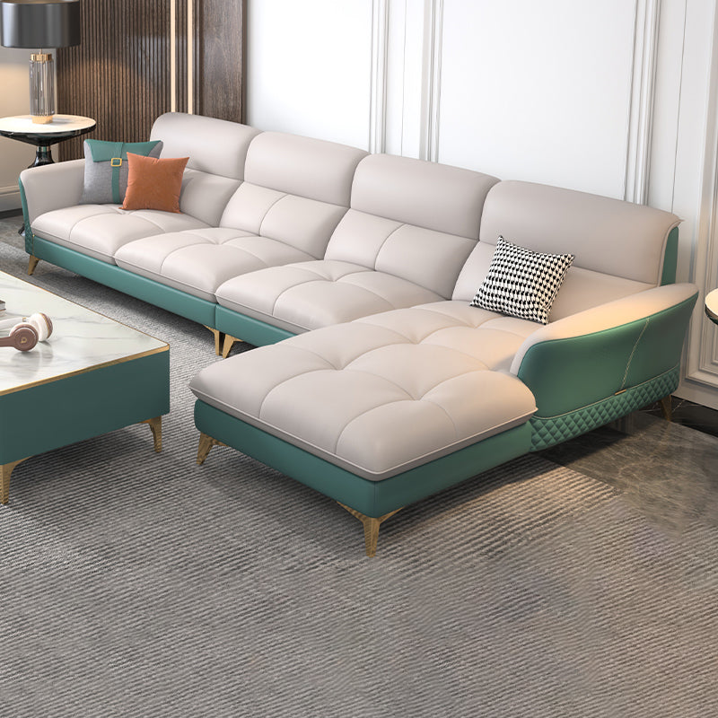 34.64 " H Genuine Leather Flared Arm Sofa & Chaise for Living Room Clearhalo 'furn' 'furn_sectionals' 'Furniture' 'Living Room Furniture' 'Sectionals' 6119591