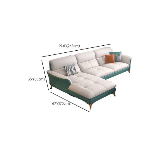 34.64 " H Genuine Leather Flared Arm Sofa & Chaise for Living Room Clearhalo 'furn' 'furn_sectionals' 'Furniture' 'Living Room Furniture' 'Sectionals' 6119592