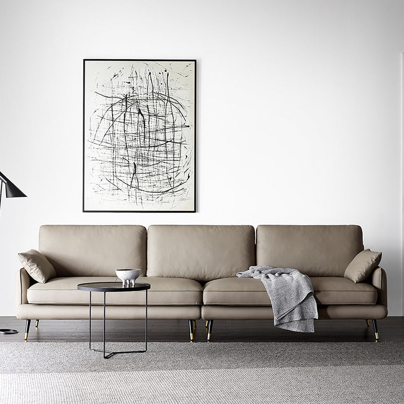 Modern Pillow Top Arm Sofa Faux/Genuine Leather Sofa in Gray