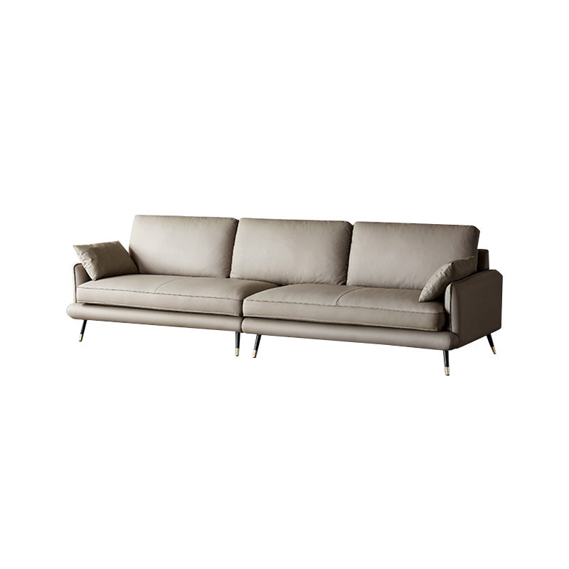 Modern Pillow Top Arm Sofa Faux/Genuine Leather Sofa in Gray