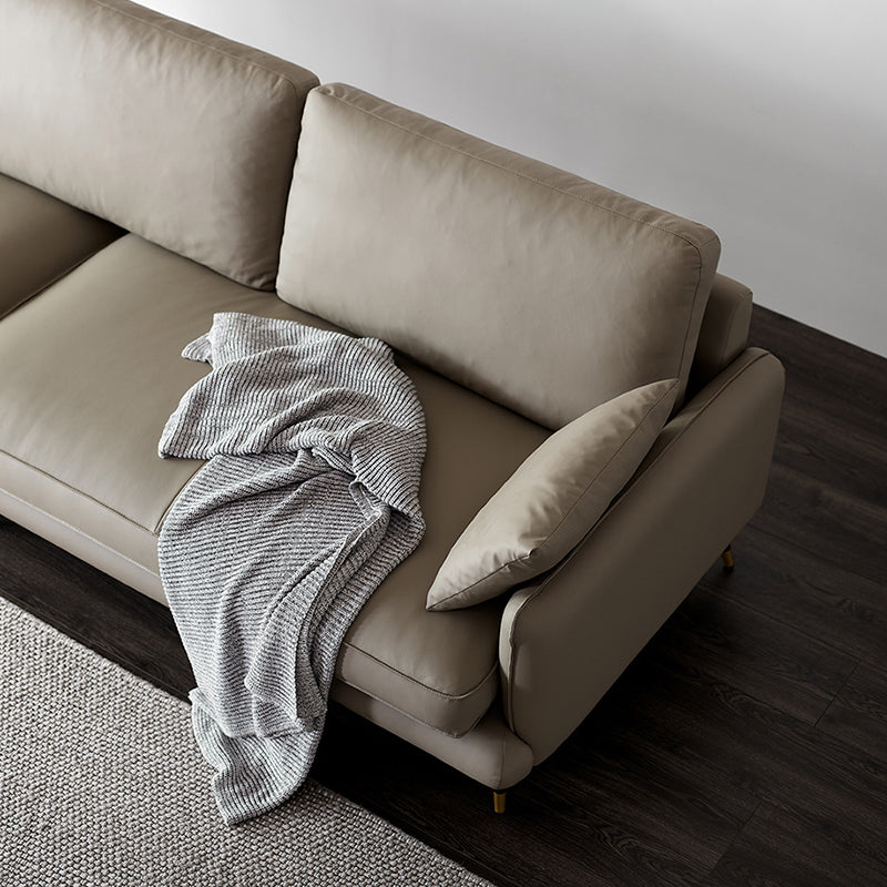 Modern Pillow Top Arm Sofa Faux/Genuine Leather Sofa in Gray