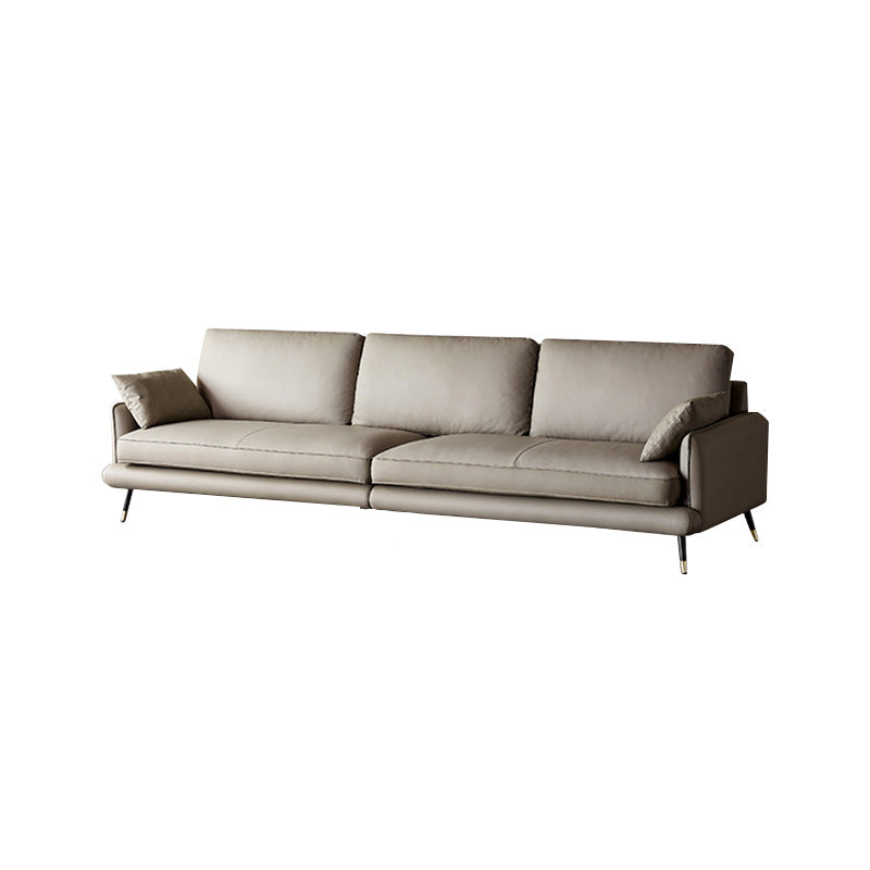 Modern Pillow Top Arm Sofa Faux/Genuine Leather Sofa in Gray