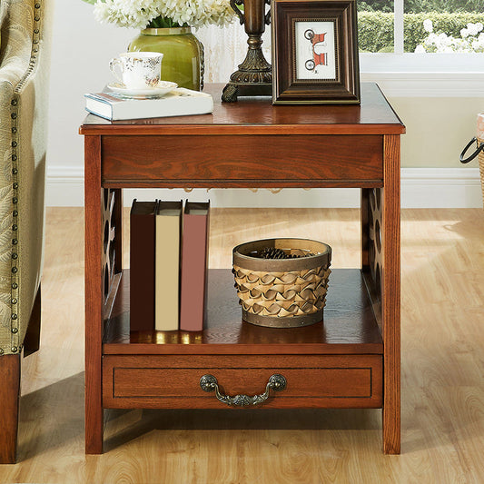 Modern Square Double Tier End Table Solid Wood 4 Legs End Table Clearhalo 'Coffee & Accent Tables' 'End & Side Tables' 'end_side_tables' 'furn' 'furn_end_side_tables' 'Furniture' 'Living Room Furniture' 6119992