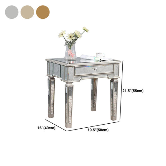 Contemporary Square Glass Top End Table 4 Legs End Table with Drawer