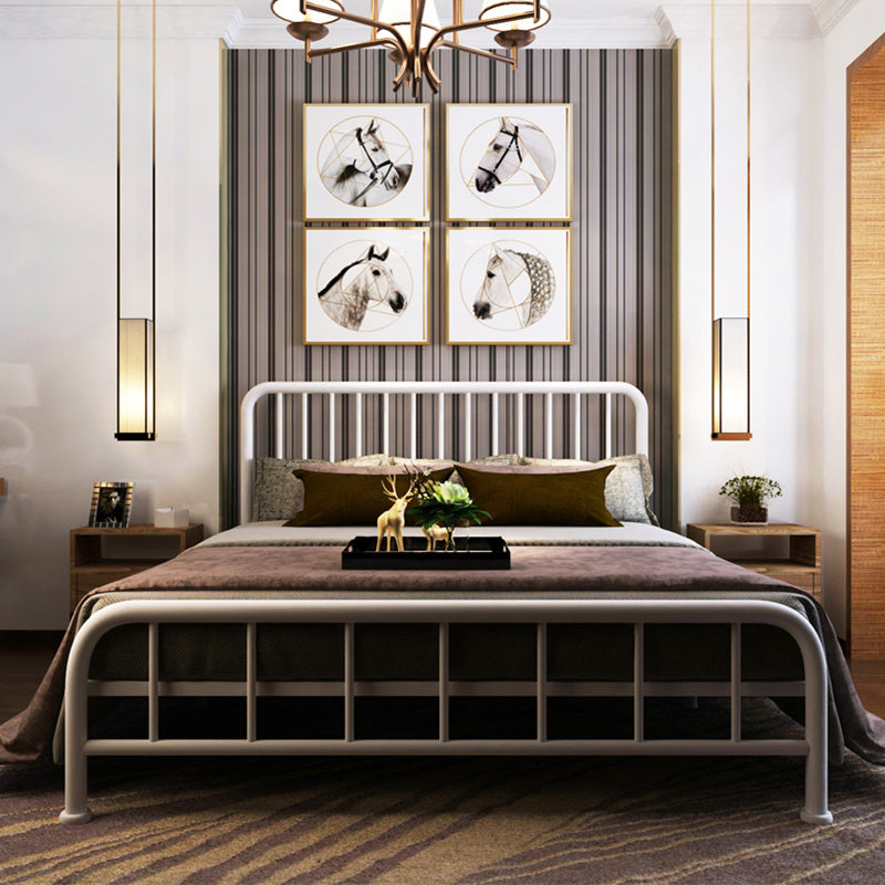 Modern Metal Headboard Bed Rectangular Open-Frame Bed with Metal Legs White Clearhalo 'Bedroom Furniture' 'Beds' 'furn' 'furn_beds' 'Furniture' 6120085
