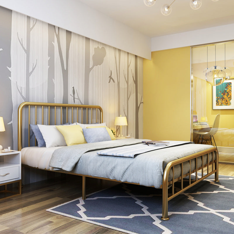 Modern Metal Headboard Bed Rectangular Open-Frame Bed with Metal Legs Full XL Gold Clearhalo 'Bedroom Furniture' 'Beds' 'furn' 'furn_beds' 'Furniture' 6120087