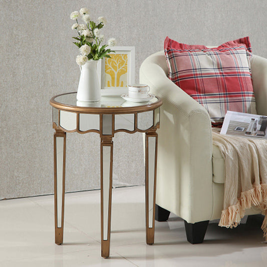 Round Glass Top Side End Table Modernistic Solid Wood 4 Legs End Table Clearhalo 'Coffee & Accent Tables' 'End & Side Tables' 'end_side_tables' 'furn' 'furn_end_side_tables' 'Furniture' 'Living Room Furniture' 6120114