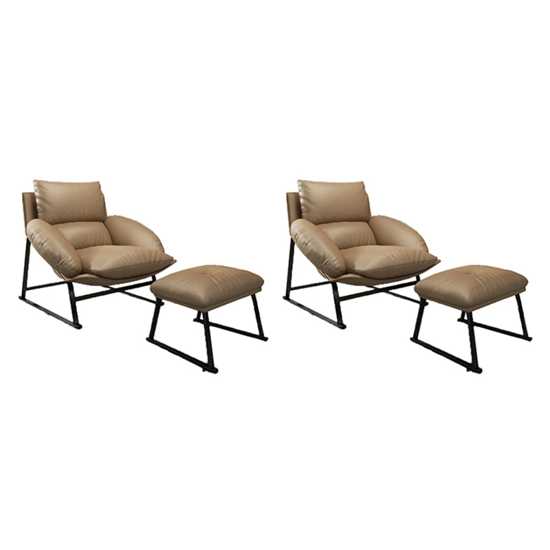 Genuine Leather Accent Chair Arms Included Accent Room Chair with Ottoman, 39.37" Wide Brown 2 Piece Set Clearhalo 'Accent Chairs' 'accent_chairs' 'Chairs & Seating' 'furn' 'furn_accent_chairs' 'Furniture' 'Living Room Furniture' 6120187