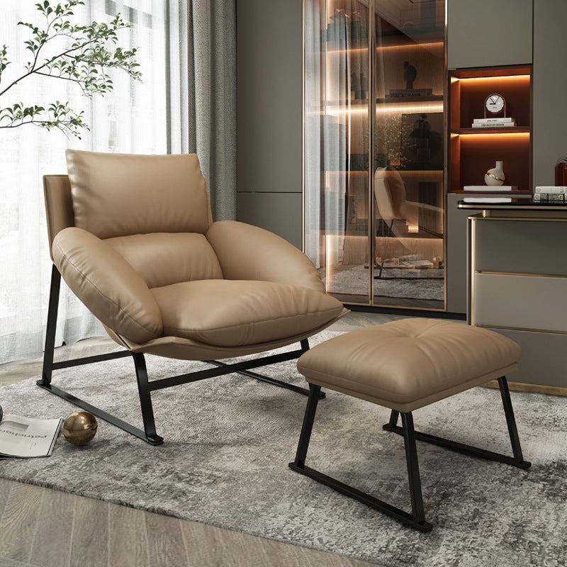 Genuine Leather Accent Chair Arms Included Accent Room Chair with Ottoman, 39.37" Wide Brown 1 Piece Clearhalo 'Accent Chairs' 'accent_chairs' 'Chairs & Seating' 'furn' 'furn_accent_chairs' 'Furniture' 'Living Room Furniture' 6120188