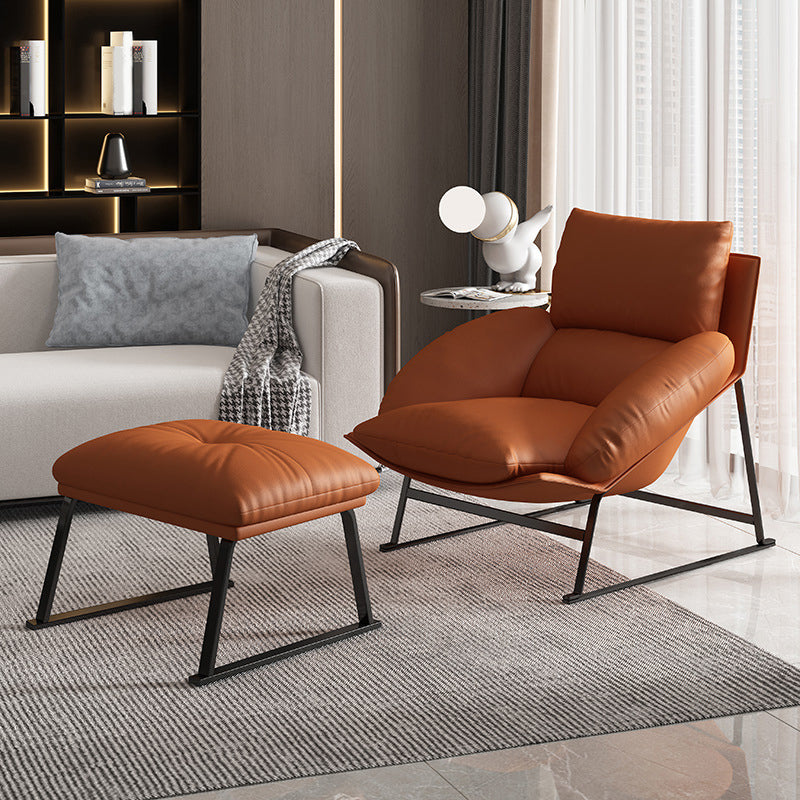 Genuine Leather Accent Chair Arms Included Accent Room Chair with Ottoman, 39.37" Wide Orange 1 Piece Clearhalo 'Accent Chairs' 'accent_chairs' 'Chairs & Seating' 'furn' 'furn_accent_chairs' 'Furniture' 'Living Room Furniture' 6120189