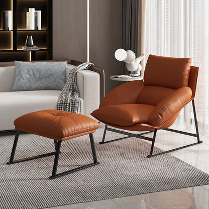 Genuine Leather Accent Chair Arms Included Accent Room Chair with Ottoman, 39.37" Wide Orange 1 Piece Clearhalo 'Accent Chairs' 'accent_chairs' 'Chairs & Seating' 'furn' 'furn_accent_chairs' 'Furniture' 'Living Room Furniture' 6120189