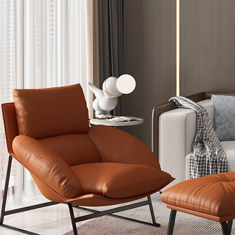 Genuine Leather Accent Chair Arms Included Accent Room Chair with Ottoman, 39.37" Wide Clearhalo 'Accent Chairs' 'accent_chairs' 'Chairs & Seating' 'furn' 'furn_accent_chairs' 'Furniture' 'Living Room Furniture' 6120196