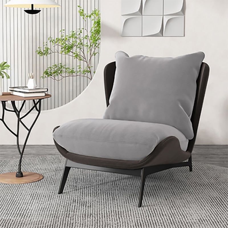 Velvet Armless Chair Pillow Back Chair for Living Room, 30.70" Wide Gray-Brown 1 Piece Clearhalo 'Accent Chairs' 'accent_chairs' 'Chairs & Seating' 'furn' 'furn_accent_chairs' 'Furniture' 'Living Room Furniture' 6120256