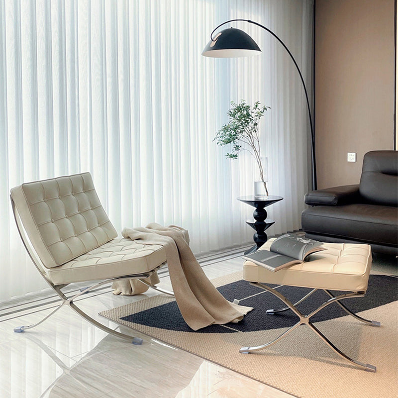 31.49" Wide Armless Chair Faux Leather Chair with Tufted Back Off-White 1 Piece Clearhalo 'Accent Chairs' 'accent_chairs' 'Chairs & Seating' 'furn' 'furn_accent_chairs' 'Furniture' 'Living Room Furniture' 6120279