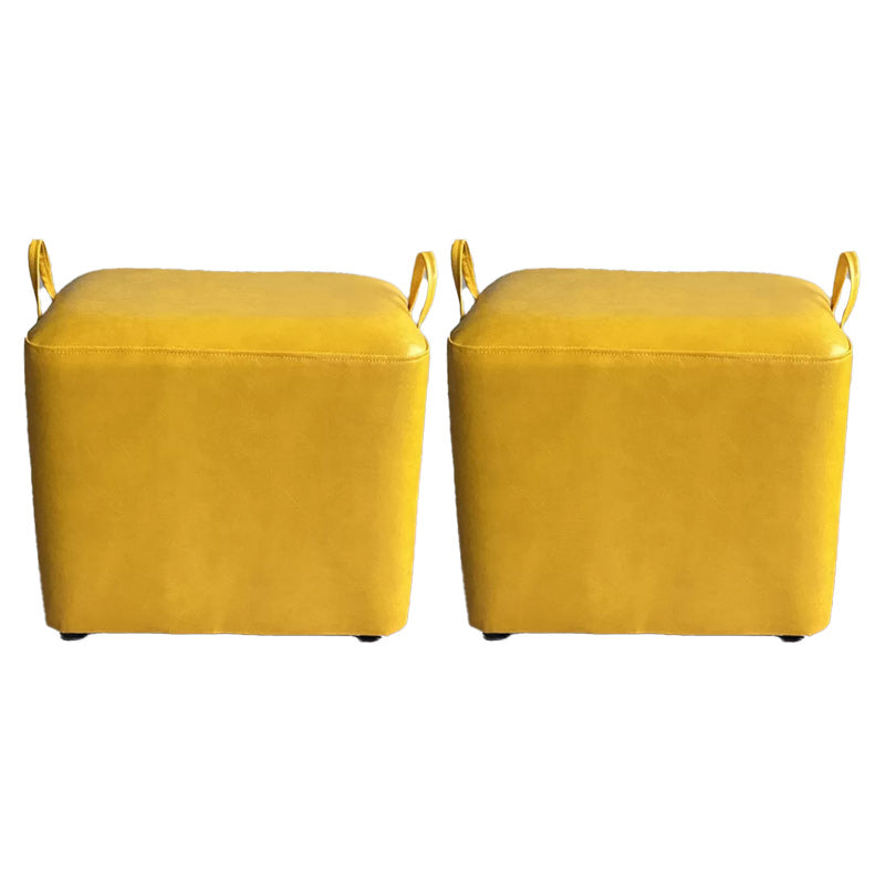 Modern PU Leather Poof Plain Rectangle Water Resistant Ottoman Chair 16"L x 12"W x 14"H Yellow 2 Piece Set Clearhalo 'furn' 'furn_ottomans_poufs' 'Furniture' 'Living Room Furniture' 'Ottomans & Poufs' 'ottomans_poufs' 6120332