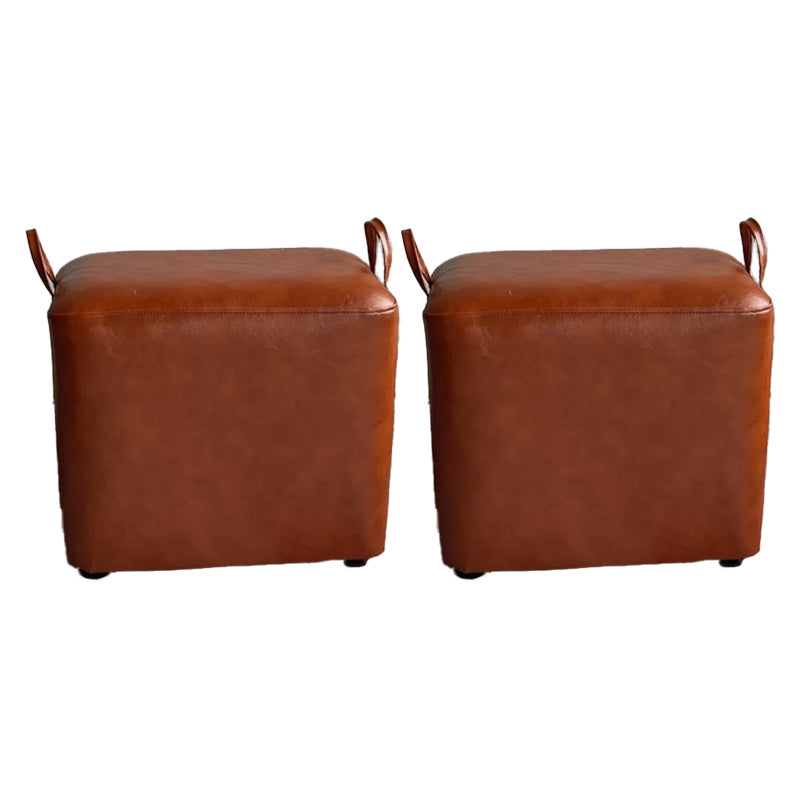 Modern PU Leather Poof Plain Rectangle Water Resistant Ottoman Chair 16"L x 12"W x 14"H Brown 2 Piece Set Clearhalo 'furn' 'furn_ottomans_poufs' 'Furniture' 'Living Room Furniture' 'Ottomans & Poufs' 'ottomans_poufs' 6120336
