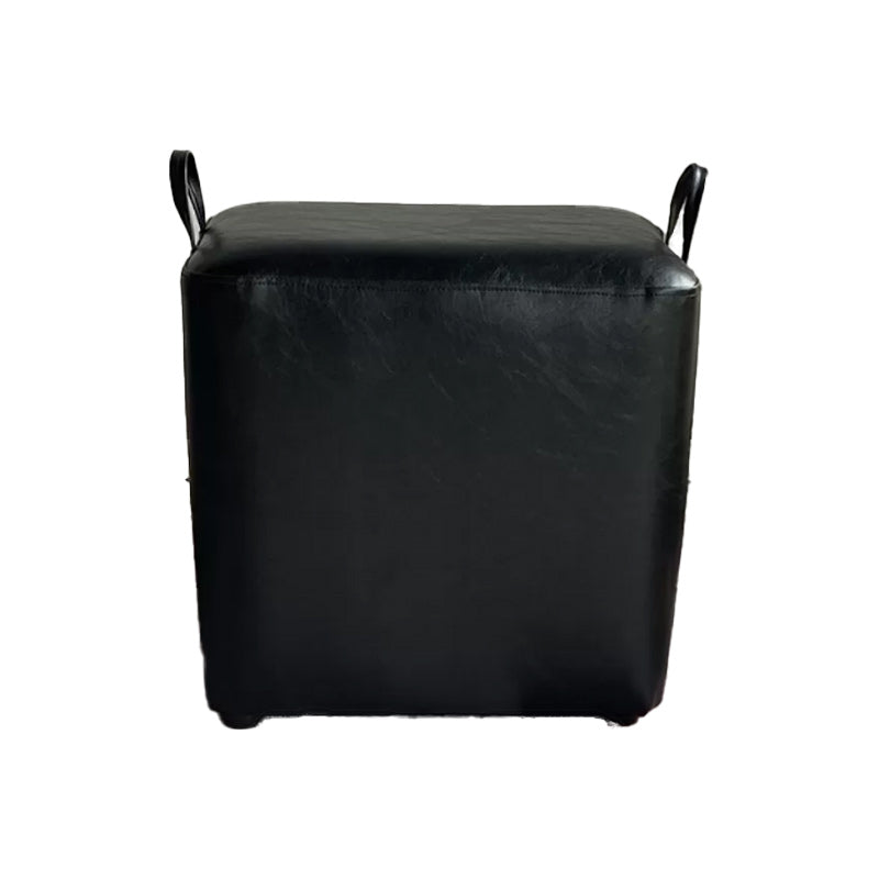 Modern PU Leather Poof Plain Rectangle Water Resistant Ottoman Chair 16"L x 12"W x 16"H Black 1 Piece Clearhalo 'furn' 'furn_ottomans_poufs' 'Furniture' 'Living Room Furniture' 'Ottomans & Poufs' 'ottomans_poufs' 6120356