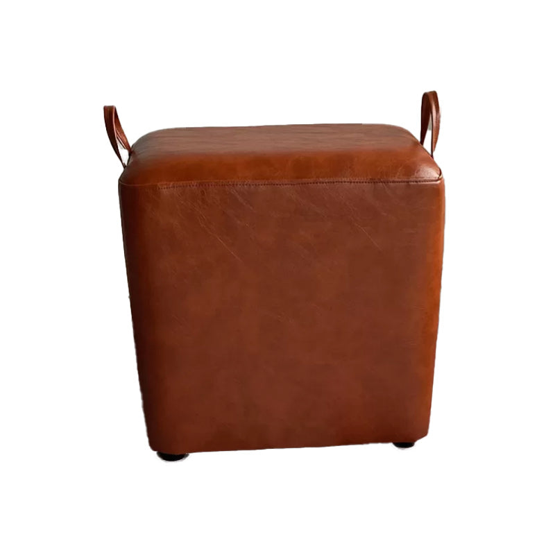 Modern PU Leather Poof Plain Rectangle Water Resistant Ottoman Chair 16"L x 12"W x 16"H Brown 1 Piece Clearhalo 'furn' 'furn_ottomans_poufs' 'Furniture' 'Living Room Furniture' 'Ottomans & Poufs' 'ottomans_poufs' 6120365